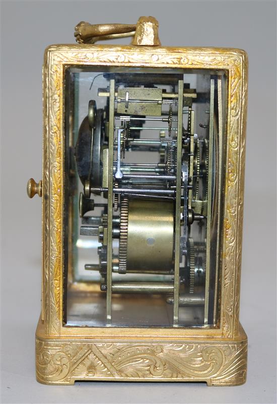 A 19th century French gilt brass alarum carriage clock, H.5.5in.